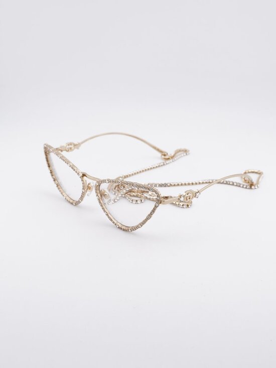 Gucci GG1569S 002 Sunglasses Gold with White Stone Cat Eye Frame, Brown Lenses main image 8